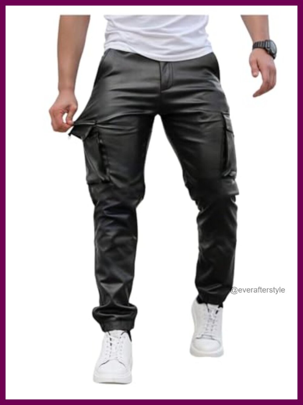 Men's Faux Leather Jogger Pants Straight Leg Cargo Streetwear